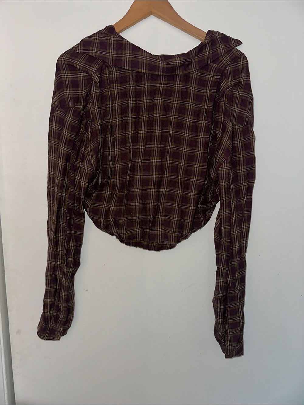 ZARA Brown Plaid Cropped Hooded Top - Picture 2 of 3